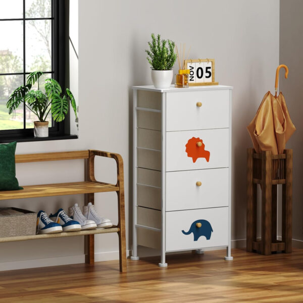 FRAPOW Kids Dresser for Bedroom, Baby Dresser with 6 Fabric Drawers Tall Storage Organizer for Toddler Child with Wood Top Metal Frame for Living Room, Nursery, Closet, Apartment