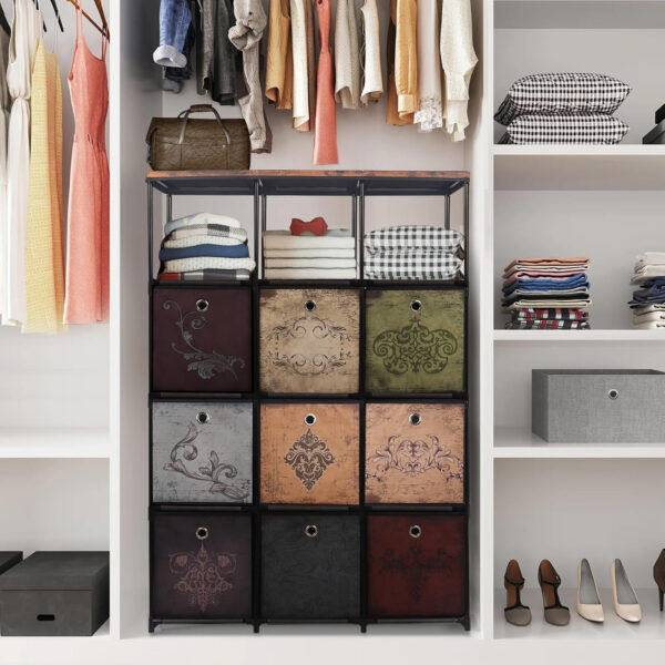 Storage Tower Unit with 12 Drawers, Vintage Floral Cube Organizer Shelf, Tall Fabric Dresser for Bedroom, Closet, Nursery, Hallway, Entryway