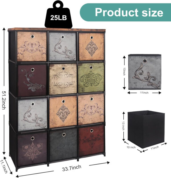 Storage Tower Unit with 12 Drawers, Vintage Floral Cube Organizer Shelf, Tall Fabric Dresser for Bedroom, Closet, Nursery, Hallway, Entryway