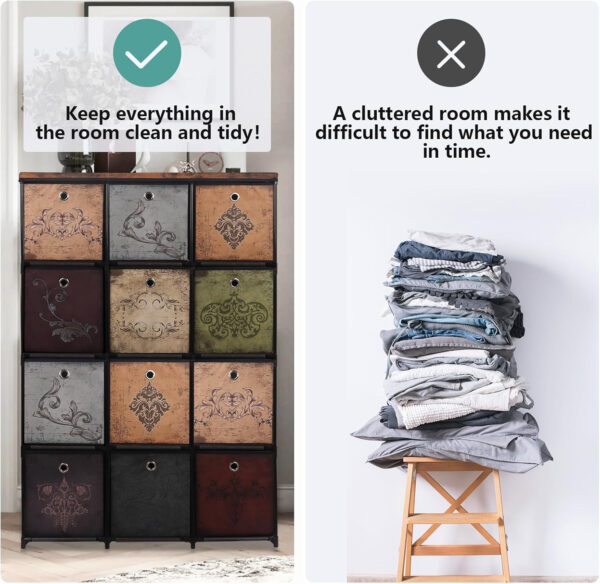 Storage Tower Unit with 12 Drawers, Vintage Floral Cube Organizer Shelf, Tall Fabric Dresser for Bedroom, Closet, Nursery, Hallway, Entryway