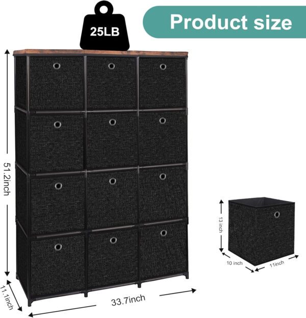 Storage Tower Unit with 12 Drawers, Vintage Floral Cube Organizer Shelf, Tall Fabric Dresser for Bedroom, Closet, Nursery, Hallway, Entryway