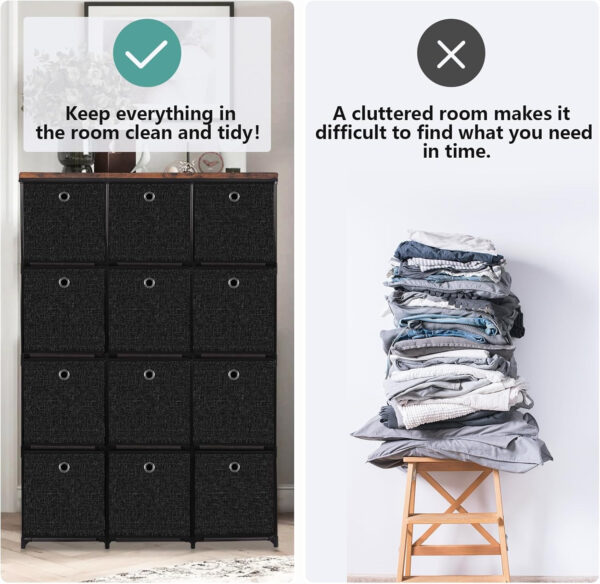 Storage Tower Unit with 12 Drawers, Vintage Floral Cube Organizer Shelf, Tall Fabric Dresser for Bedroom, Closet, Nursery, Hallway, Entryway