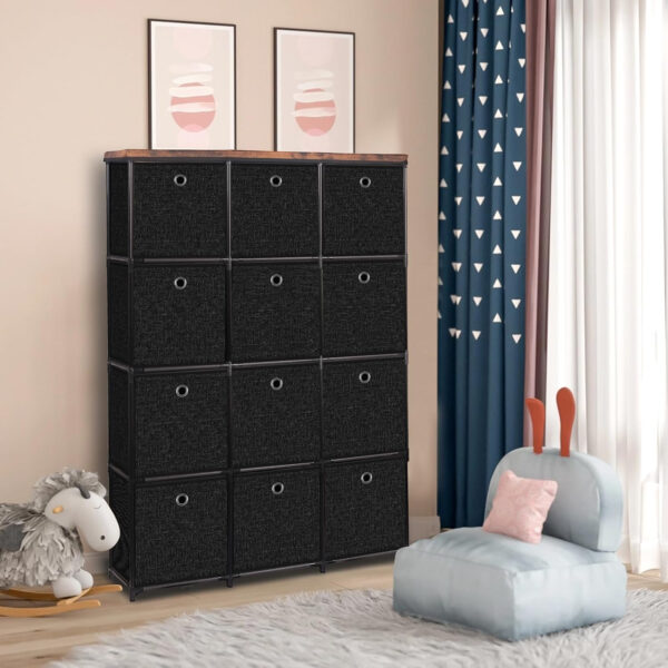 Storage Tower Unit with 12 Drawers, Vintage Floral Cube Organizer Shelf, Tall Fabric Dresser for Bedroom, Closet, Nursery, Hallway, Entryway