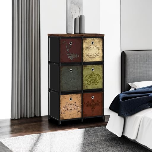 Storage Tower Unit with 12 Drawers, Vintage Floral Cube Organizer Shelf, Tall Fabric Dresser for Bedroom, Closet, Nursery, Hallway, Entryway