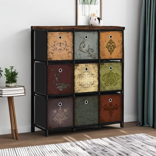 Storage Tower Unit with 12 Drawers, Vintage Floral Cube Organizer Shelf, Tall Fabric Dresser for Bedroom, Closet, Nursery, Hallway, Entryway