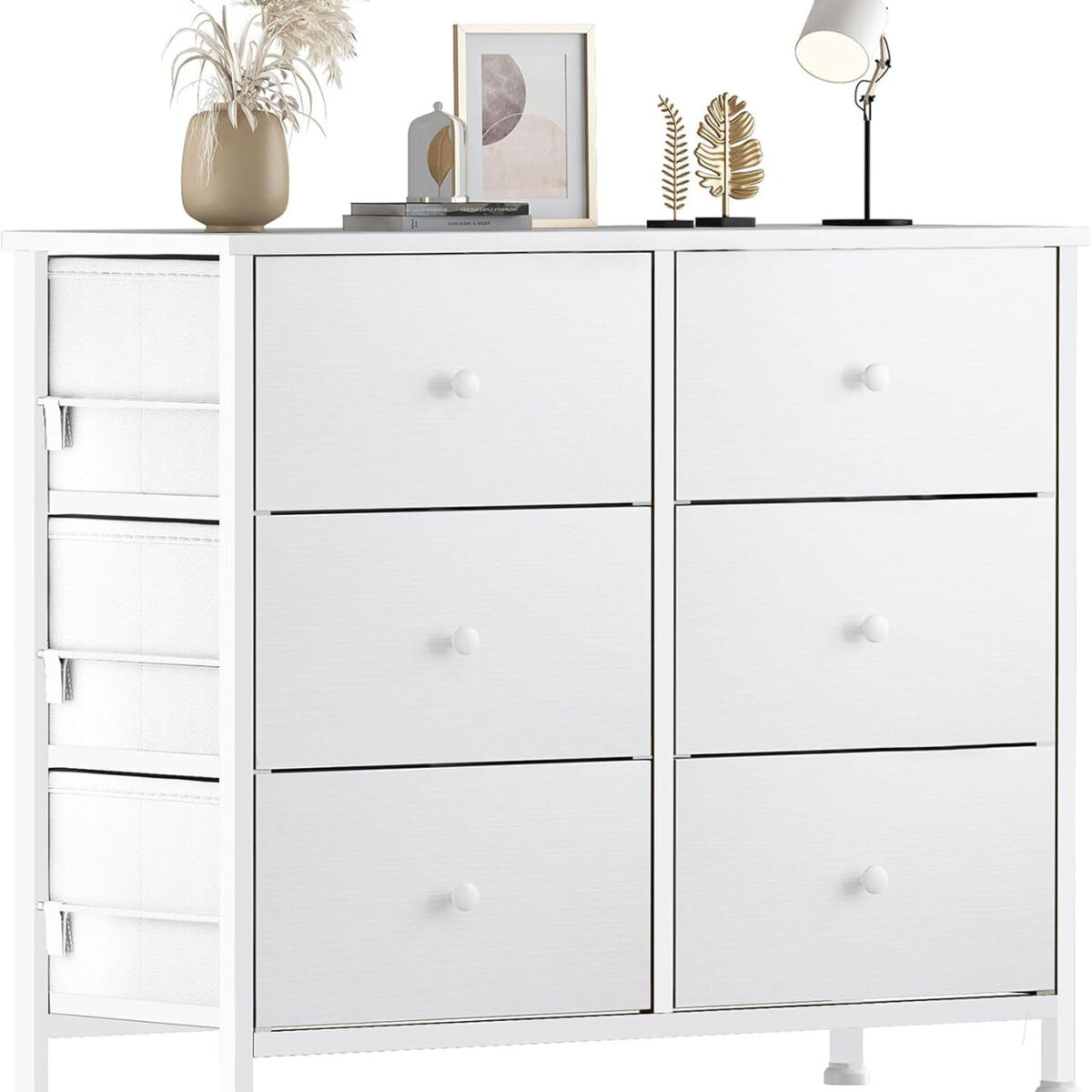 BOLUO White Dresser for Bedroom 6 Drawer Organizers Fabric Storage Chest Tower Small Dressers Unit for Closet Nursery Hallway Office, Kids and Adult Modern