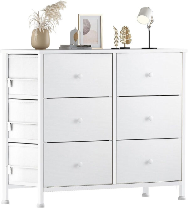 688bc23be703e4c7fc6ccbe9f56a71092c8db9a04cc3d1219b4b2.jpg BOLUO White Dresser for Bedroom 6 Drawer Organizers Fabric Storage Chest Tower Small Dressers Unit for Closet Nursery Hallway Office, Kids and Adult Modern
