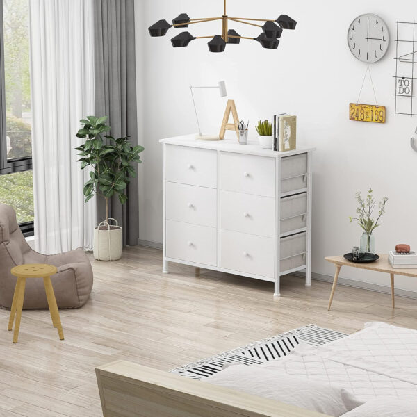 688bc2580580a96479e99797423204a04d149381b7a52b8be7d08.jpg BOLUO White Dresser for Bedroom 6 Drawer Organizers Fabric Storage Chest Tower Small Dressers Unit for Closet Nursery Hallway Office, Kids and Adult Modern
