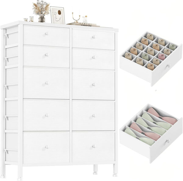 688bc2680a91b08b85f168cc8c6c565223a35788b9fa328634a55.jpg BOLUO White Dresser for Bedroom 6 Drawer Organizers Fabric Storage Chest Tower Small Dressers Unit for Closet Nursery Hallway Office, Kids and Adult Modern
