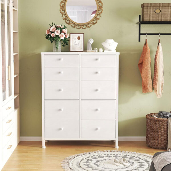 688bc26943604ba82cabbe660e1caace61d79fc19bb40f2f56340.jpg BOLUO White Dresser for Bedroom 6 Drawer Organizers Fabric Storage Chest Tower Small Dressers Unit for Closet Nursery Hallway Office, Kids and Adult Modern