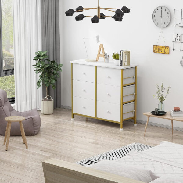 688bc276496d9860268c6db7751272e02084b38089d65a17ead64.jpg BOLUO White Dresser for Bedroom 6 Drawer Organizers Fabric Storage Chest Tower Small Dressers Unit for Closet Nursery Hallway Office, Kids and Adult Modern