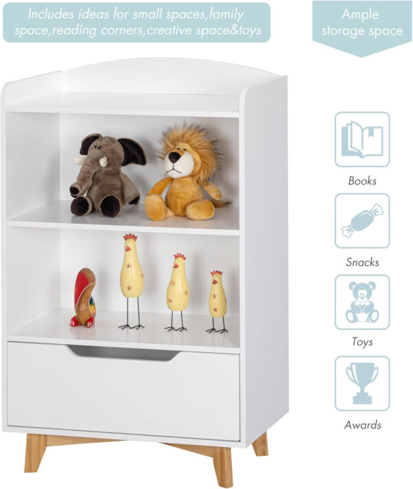 UTEX Kids Bookshelf, Children Bookcases with Storage and Drawer, Wood Kids Toy Storage Organizer for Playroom, Nursery School, White
