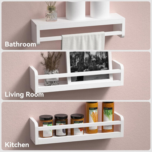 Dual-Guard Nursery Book Shelves Set of 4, Wood Floating Shelves for Nursery Room Wall Decor, Wall Mount Kids Bookshelf for Baby Bedroom Storage, Toddler Toy Hanging Wall Organizer - White