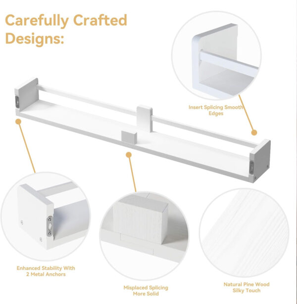 Dual-Guard Nursery Book Shelves Set of 4, Wood Floating Shelves for Nursery Room Wall Decor, Wall Mount Kids Bookshelf for Baby Bedroom Storage, Toddler Toy Hanging Wall Organizer - White