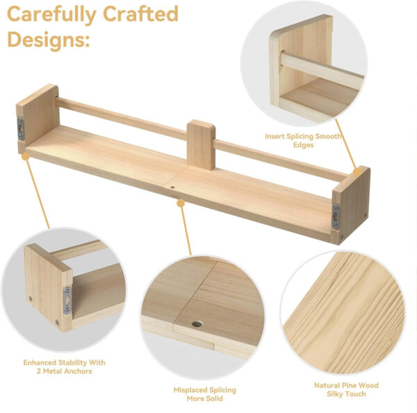 Dual-Guard Nursery Book Shelves Set of 4, Wood Floating Shelves for Nursery Room Wall Decor, Wall Mount Kids Bookshelf for Baby Bedroom Storage, Toddler Toy Hanging Wall Organizer - White