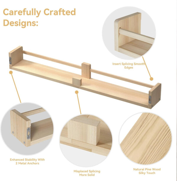 Dual-Guard Nursery Book Shelves Set of 4, Wood Floating Shelves for Nursery Room Wall Decor, Wall Mount Kids Bookshelf for Baby Bedroom Storage, Toddler Toy Hanging Wall Organizer - White