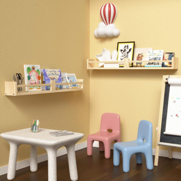 Dual-Guard Nursery Book Shelves Set of 4, Wood Floating Shelves for Nursery Room Wall Decor, Wall Mount Kids Bookshelf for Baby Bedroom Storage, Toddler Toy Hanging Wall Organizer - White