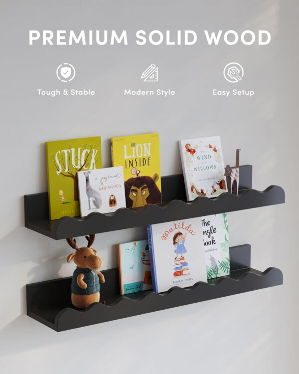 Kids' Bookshelf Set of 4 - White Floating Nursery Book Shelves, Picture Ledge Shelf for Wall Decor and Storage - Perfect for Books, Toys, Photo Frames, and Nursery Décor