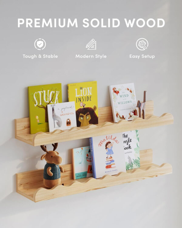 Kids' Bookshelf Set of 4 - White Floating Nursery Book Shelves, Picture Ledge Shelf for Wall Decor and Storage - Perfect for Books, Toys, Photo Frames, and Nursery Décor