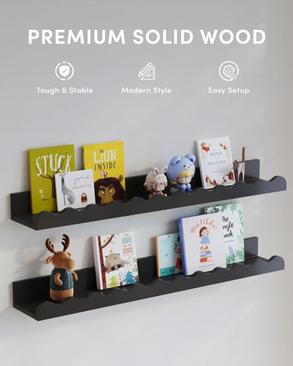 Kids' Bookshelf Set of 4 - White Floating Nursery Book Shelves, Picture Ledge Shelf for Wall Decor and Storage - Perfect for Books, Toys, Photo Frames, and Nursery Décor