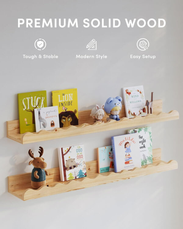 Kids' Bookshelf Set of 4 - White Floating Nursery Book Shelves, Picture Ledge Shelf for Wall Decor and Storage - Perfect for Books, Toys, Photo Frames, and Nursery Décor