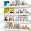 Kids' Bookshelf Set of 4 - White Floating Nursery Book Shelves, Picture Ledge Shelf for Wall Decor and Storage - Perfect for Books, Toys, Photo Frames, and Nursery Décor