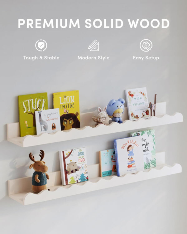 Kids' Bookshelf Set of 4 - White Floating Nursery Book Shelves, Picture Ledge Shelf for Wall Decor and Storage - Perfect for Books, Toys, Photo Frames, and Nursery Décor