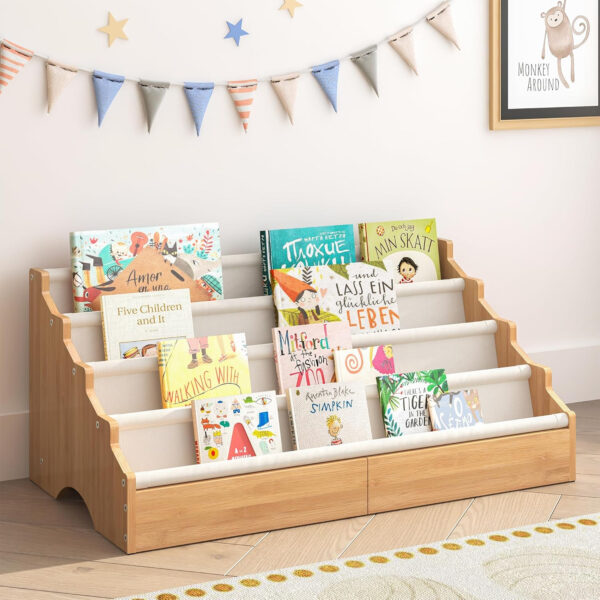 688bc3f34ac53cfcded0624e760e09b6e0bb59414cd4ec2355a2c.jpg ELYKEN Toddler Bookshelf for Kids Rooms, Nursery Book Shelves with Open Forward Display, Montessori Book shelf for Baby Room, Small Children Classroom Books Rack Storage, Reading Corner for Kid, Beige