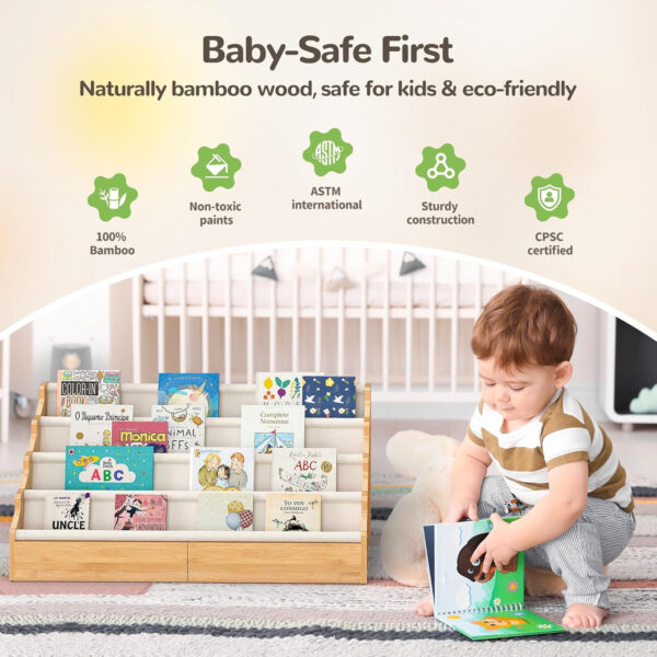 688bc3f625c16896016bf6bebad2eac790639ea6de1f57f07b4d5.jpg ELYKEN Toddler Bookshelf for Kids Rooms, Nursery Book Shelves with Open Forward Display, Montessori Book shelf for Baby Room, Small Children Classroom Books Rack Storage, Reading Corner for Kid, Beige