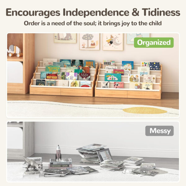 688bc3fa18c7bd0bc2e1dded1367bc033b3244521ea30a182d915.jpg ELYKEN Toddler Bookshelf for Kids Rooms, Nursery Book Shelves with Open Forward Display, Montessori Book shelf for Baby Room, Small Children Classroom Books Rack Storage, Reading Corner for Kid, Beige