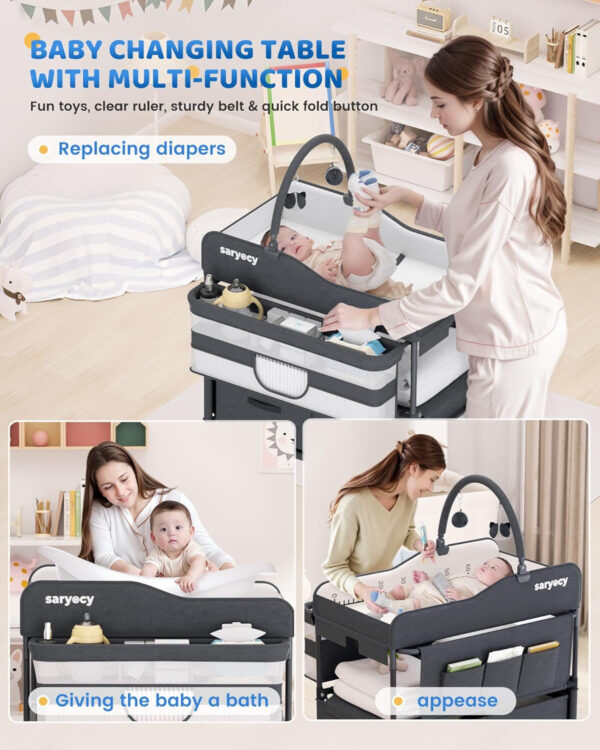 Baby Changing Table, Versatile Folding Changing Table, Waterproof Diaper Changing Station, Adjustable Height with 2 Drawers,Baby Changing Station, Mobile Nursery for Infant and Newborn