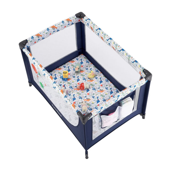 Pamo Babe Travel Foldable Portable Bassinet Baby Infant Comfortable Play Yard Crib Cot with Soft Mattress Breathable Mesh Walls, and Carry Bag Blue
