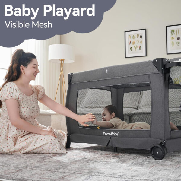 Pamo Babe Portable Playpen Foldable Playard for Baby and Toddler Mattress, Changing Table for Newborn Portable Playard