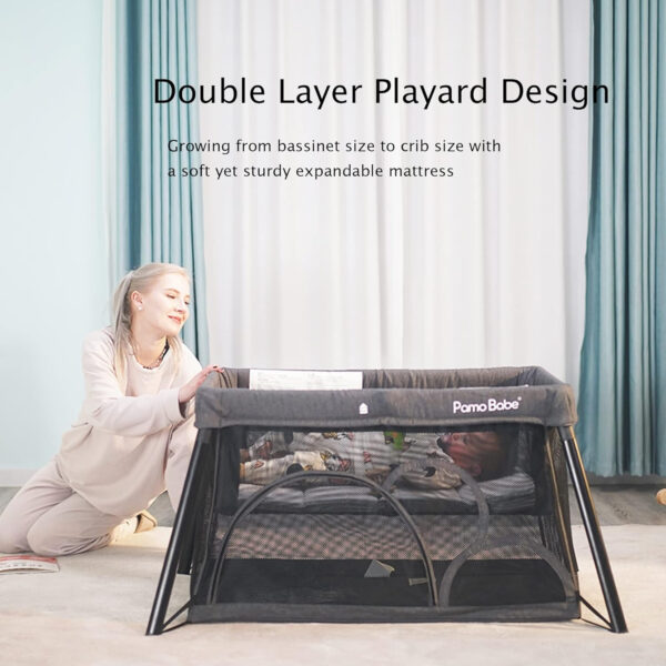 Pamo Babe Travel Crib Lightweight Playpen Baby Playard with Bassinet Portable Mini Playard