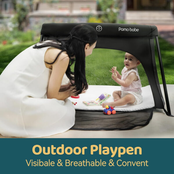 Pamo Babe Travel Crib - Lightweight Baby Playard with Zip Door, Carry Bag for Airplane - Easy to Carry