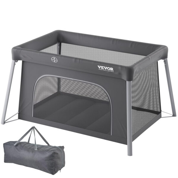 VEVOR Baby Travel Crib and Play Yard, Folding Baby Playpen with Zipper Gate & Soft Mattress, Portable Toddler Crib with Breathable Mesh, Travel Bag, Indoor/Outdoor Kids Activity Center for 0-36 Months