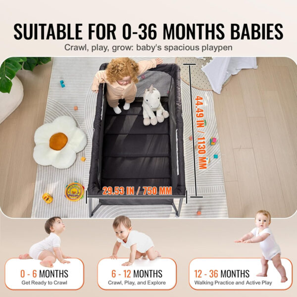 VEVOR Baby Travel Crib and Play Yard, Folding Baby Playpen with Zipper Gate & Soft Mattress, Portable Toddler Crib with Breathable Mesh, Travel Bag, Indoor/Outdoor Kids Activity Center for 0-36 Months