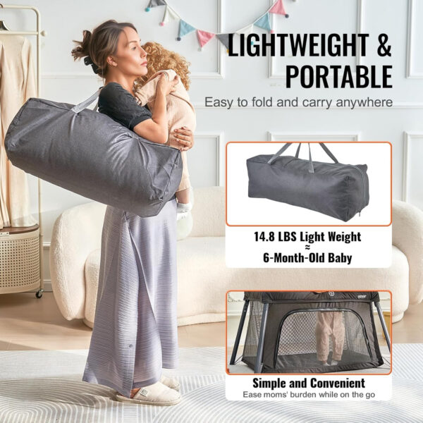 VEVOR Baby Travel Crib and Play Yard, Folding Baby Playpen with Zipper Gate & Soft Mattress, Portable Toddler Crib with Breathable Mesh, Travel Bag, Indoor/Outdoor Kids Activity Center for 0-36 Months