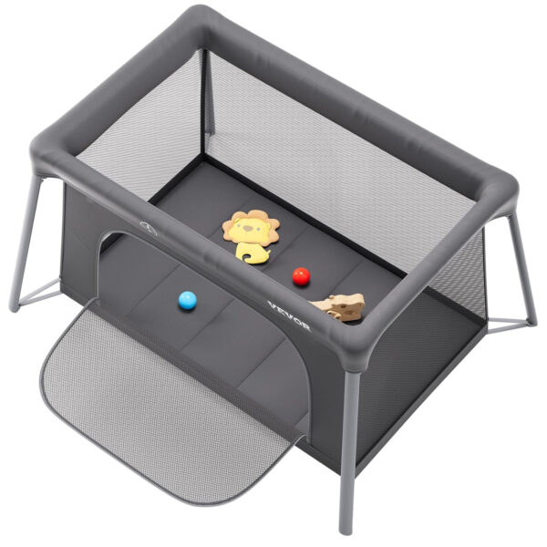 VEVOR Baby Travel Crib and Play Yard, Folding Baby Playpen with Zipper Gate & Soft Mattress, Portable Toddler Crib with Breathable Mesh, Travel Bag, Indoor/Outdoor Kids Activity Center for 0-36 Months