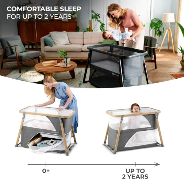 Kinderkraft Sofi Portable Travel Crib for Baby, Convertible Sleeping Cot 4 in 1 with Easy to Pack Playpen, Comfortable Bassinet Mattress and an Additional Cradle Function