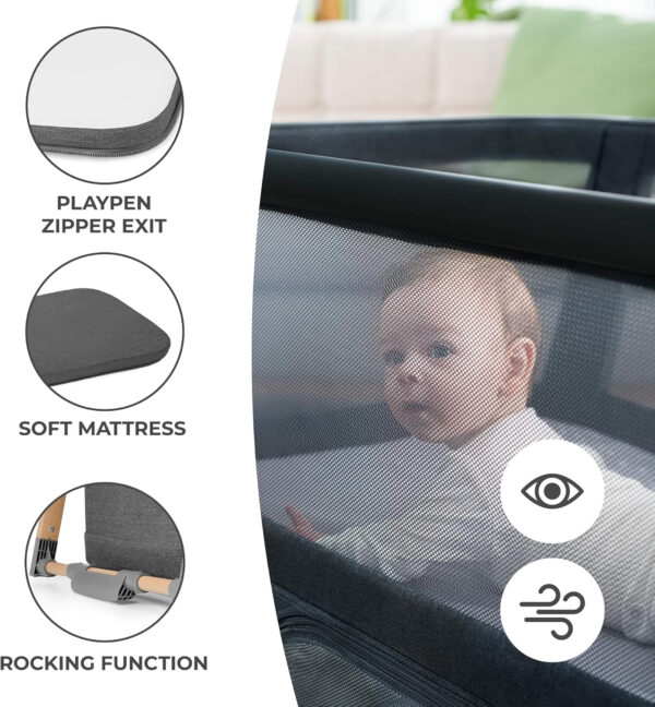 Kinderkraft Sofi Portable Travel Crib for Baby, Convertible Sleeping Cot 4 in 1 with Easy to Pack Playpen, Comfortable Bassinet Mattress and an Additional Cradle Function