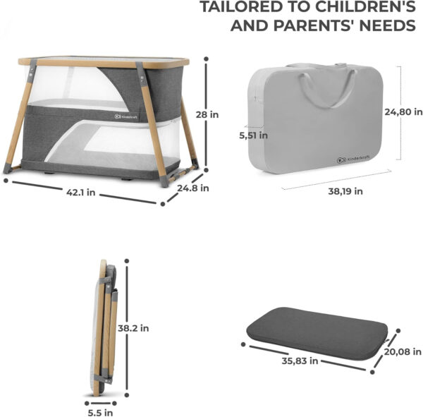 Kinderkraft Sofi Portable Travel Crib for Baby, Convertible Sleeping Cot 4 in 1 with Easy to Pack Playpen, Comfortable Bassinet Mattress and an Additional Cradle Function