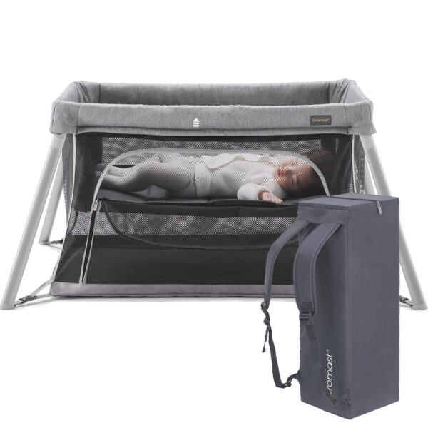 2 in 1 Portable Travel Crib for Toddler, Foldable Crib for Baby, Lightweight Playpen Collapsible Playard with Soft Mattress, Easy to Carry Baby Travel Bed for Outdoor, Indoor (Black)