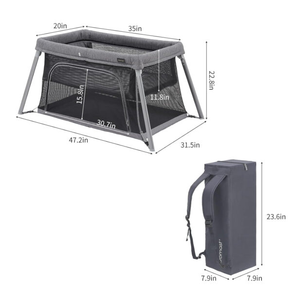 2 in 1 Portable Travel Crib for Toddler, Foldable Crib for Baby, Lightweight Playpen Collapsible Playard with Soft Mattress, Easy to Carry Baby Travel Bed for Outdoor, Indoor (Black)