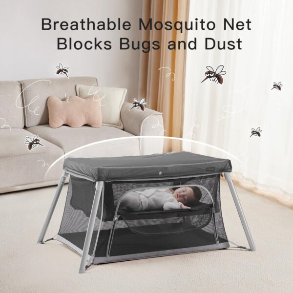 2 in 1 Portable Travel Crib for Toddler, Foldable Crib for Baby, Lightweight Playpen Collapsible Playard with Soft Mattress, Easy to Carry Baby Travel Bed for Outdoor, Indoor (Black)