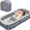 Lvimilio Portable Toddler Travel Bed, Foldable Kids Floor Bed for Home/Travel with Foam Mattres, Toddler Cot for Kids Aged 1-4, Velvet Fabric