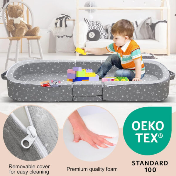 688bc7ce04900e485ef305b1e5e7659e3668de4cf2ac6e8d022bc.jpg REAWUL Foldable Toddler Travel Bed, Portable Folding Floor Bed with Washable Cover,Soft and Safe Foam Crib,Grey