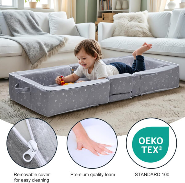 688bc7e56e343d89f25df473a4fffdd3064f09fbb4ab999a61e08.jpg REAWUL Foldable Toddler Travel Bed, Portable Folding Floor Bed with Washable Cover,Soft and Safe Foam Crib,Grey