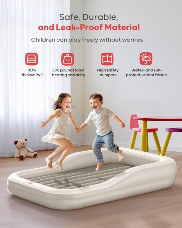 QPAU Inflatable Toddler Travel Bed with Tent, Baby Crib Tent, Portable Kids Air Mattress with Safety Bumpers, Ideal for Home, Grandma's, Camping, Traveling -Includes Fast Electric Pump