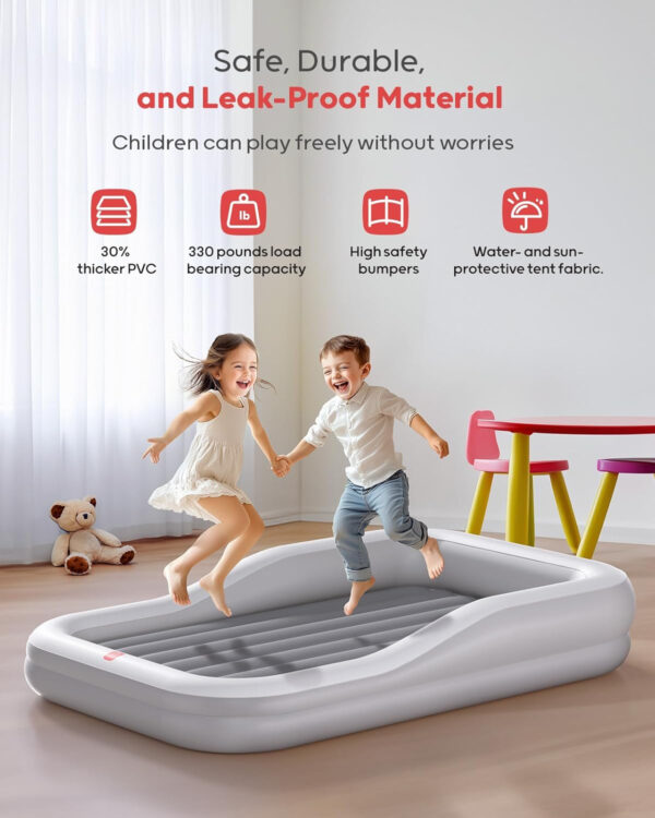 QPAU Inflatable Toddler Travel Bed with Tent, Baby Crib Tent, Portable Kids Air Mattress with Safety Bumpers, Ideal for Home, Grandma's, Camping, Traveling -Includes Fast Electric Pump